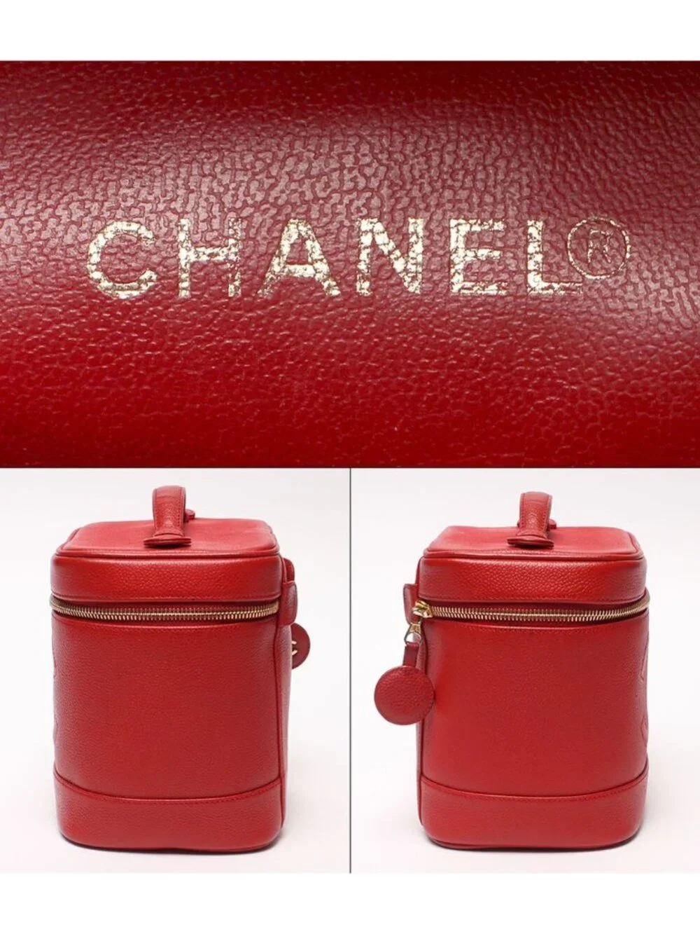 Chanel Vanity Pouch Gold Caviar Leather